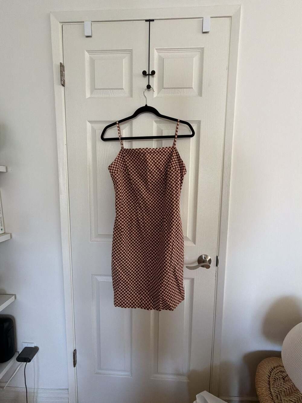 Levi's Checkered Square Neck Mini Dress Brown Pink Size M
